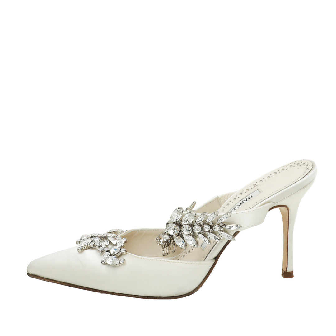 Manolo Blahnik White Satin Lurum Mules 36.5