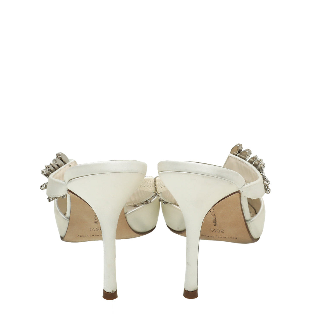 Manolo Blahnik White Satin Lurum Mules 36.5
