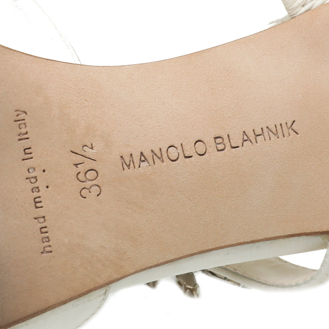 Manolo Blahnik White Satin Lurum Mules 36.5