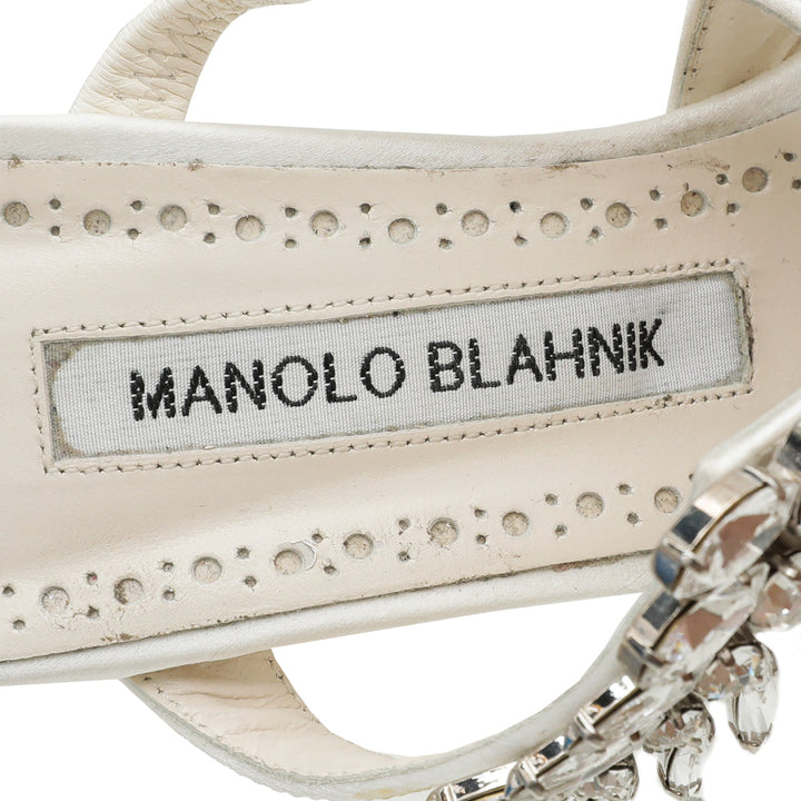 Manolo Blahnik White Satin Lurum Mules 36.5