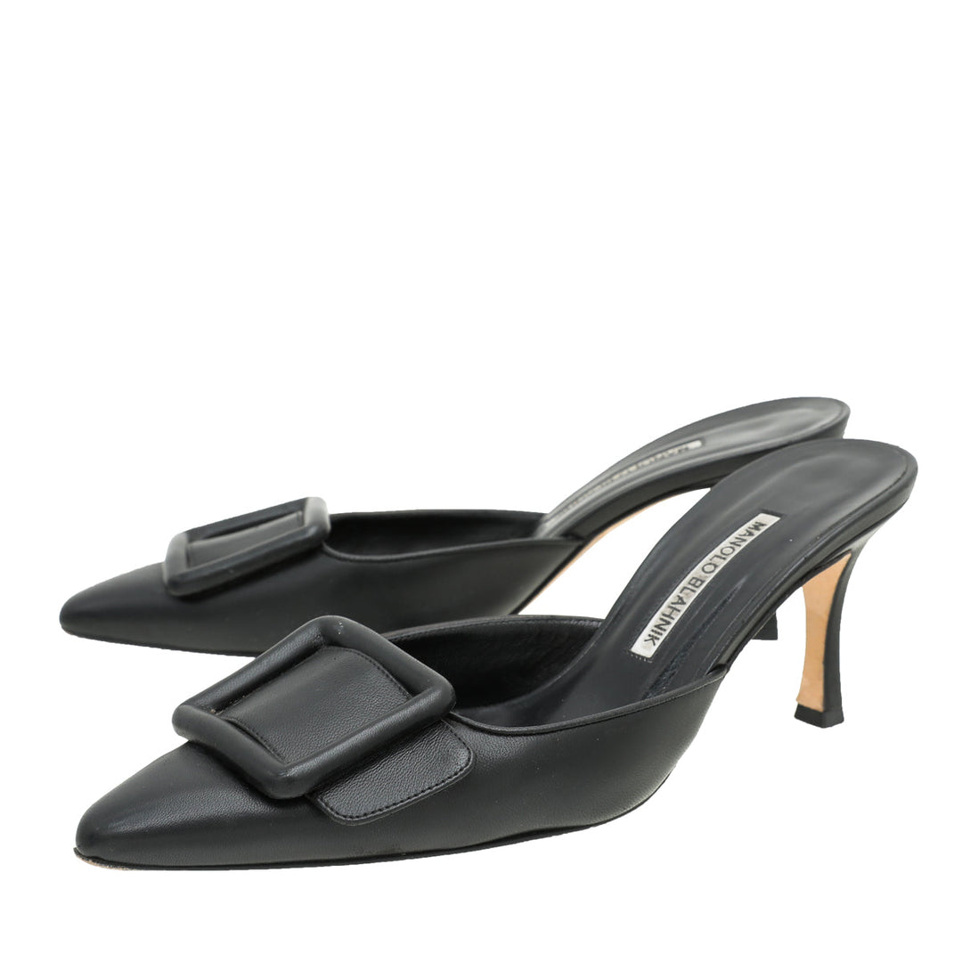 Manolo Blahnik Black Maysale Mules 38