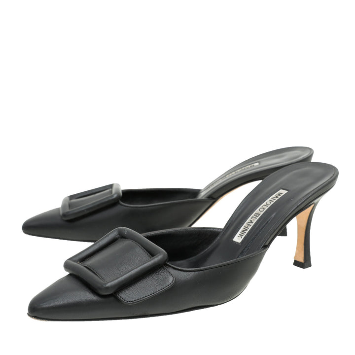 Manolo Blahnik Black Maysale Mules 38
