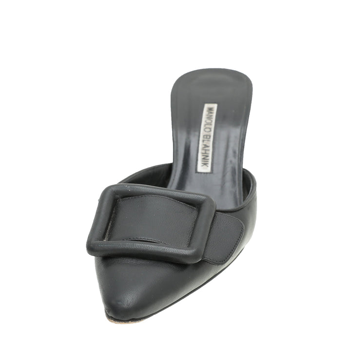 Manolo Blahnik Black Maysale Mules 38
