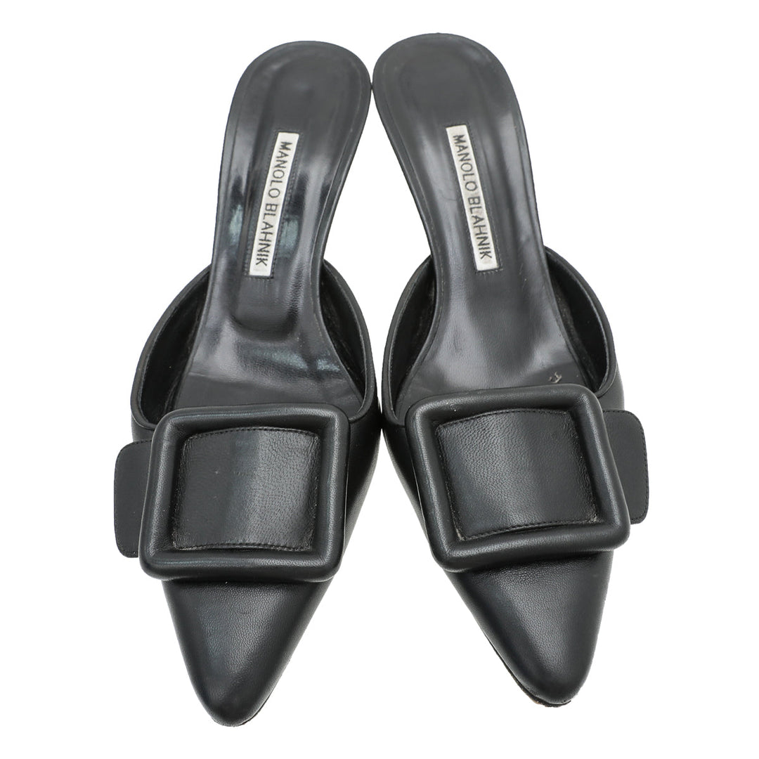 Manolo Blahnik Black Maysale Mules 38
