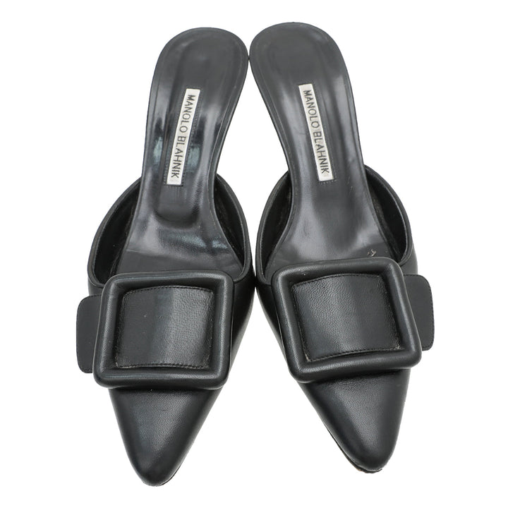 Manolo Blahnik Black Maysale Mules 38