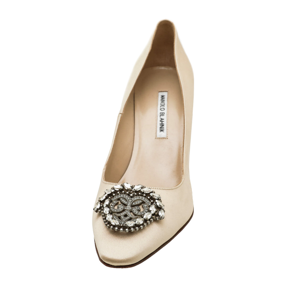 Manolo Blahnik Champagne Satin Okkava 105mm Pump 42