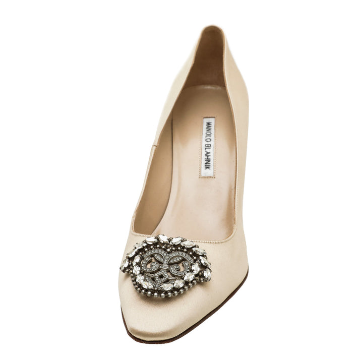 Manolo Blahnik Champagne Satin Okkava 105mm Pump 42