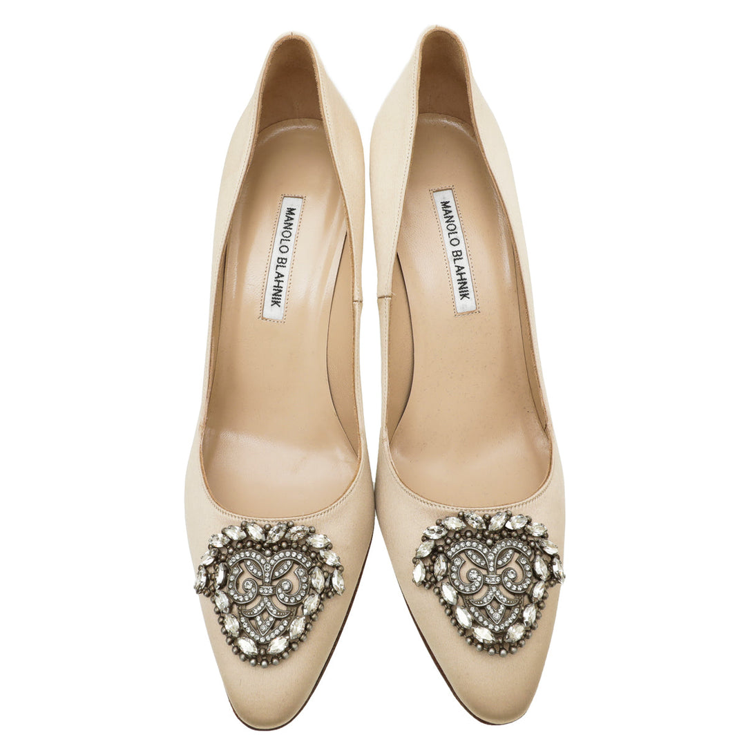 Manolo Blahnik Champagne Satin Okkava 105mm Pump 42