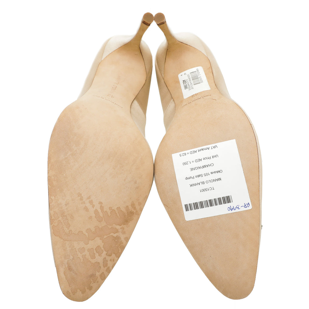 Manolo Blahnik Champagne Satin Okkava 105mm Pump 42