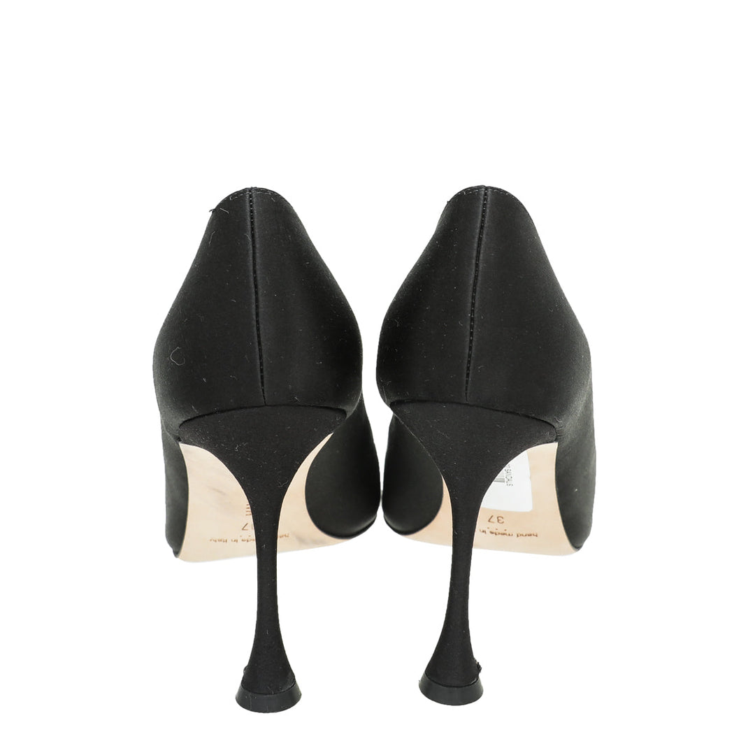 Manolo Blahnik Black Satin Matik Peep Toe Pump 37