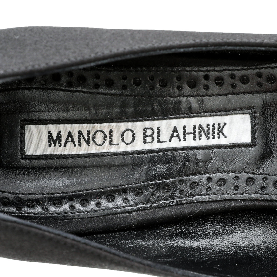 Manolo Blahnik Black Satin Matik Peep Toe Pump 37