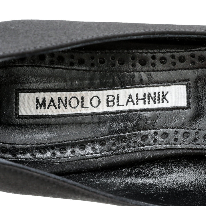 Manolo Blahnik Black Satin Matik Peep Toe Pump 37