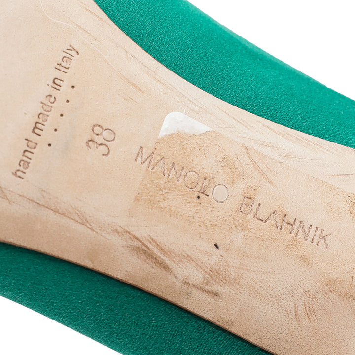 Manolo Blahnik Emerald Green Satin Olek Crystal Pumps 38