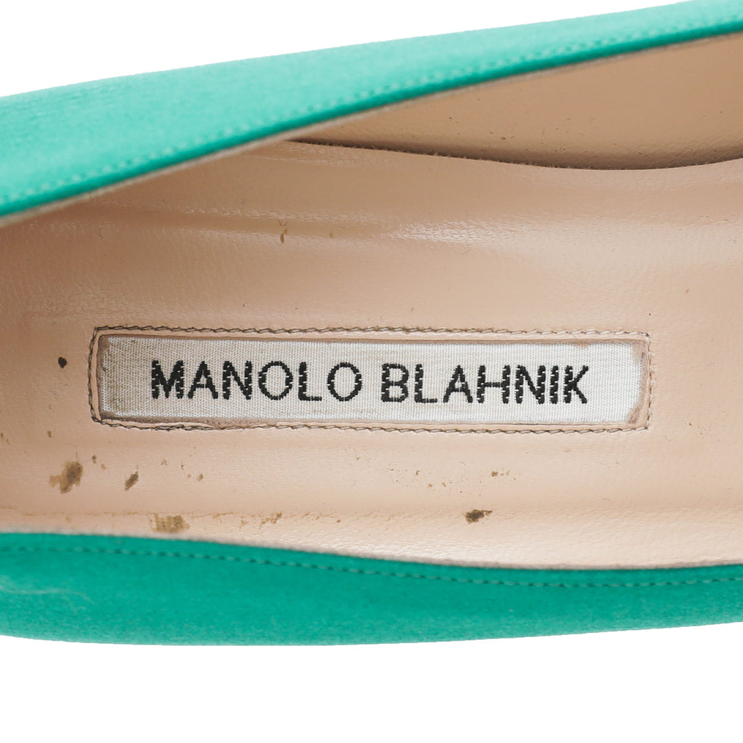 Manolo Blahnik Emerald Green Satin Olek Crystal Pumps 38