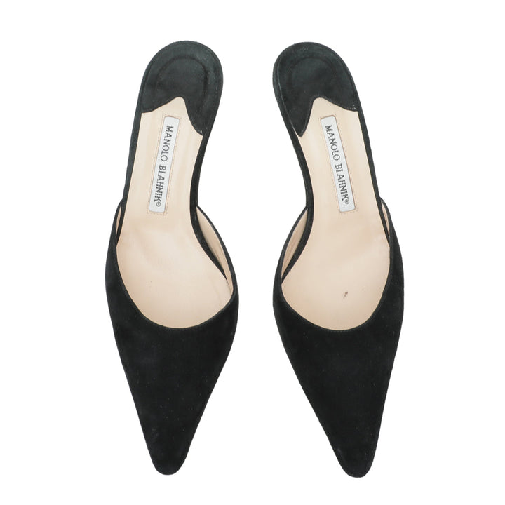 Manolo Blahnik Black Suede Carolyne Mules 38