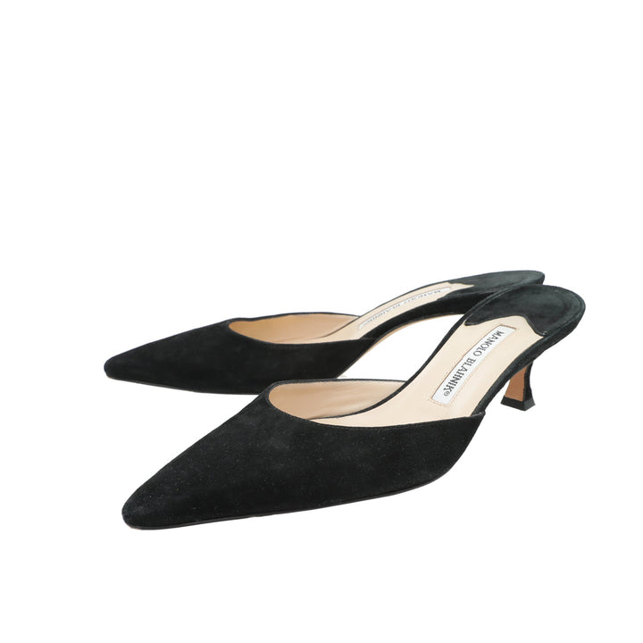 Manolo Blahnik Black Suede Carolyne Mules 38
