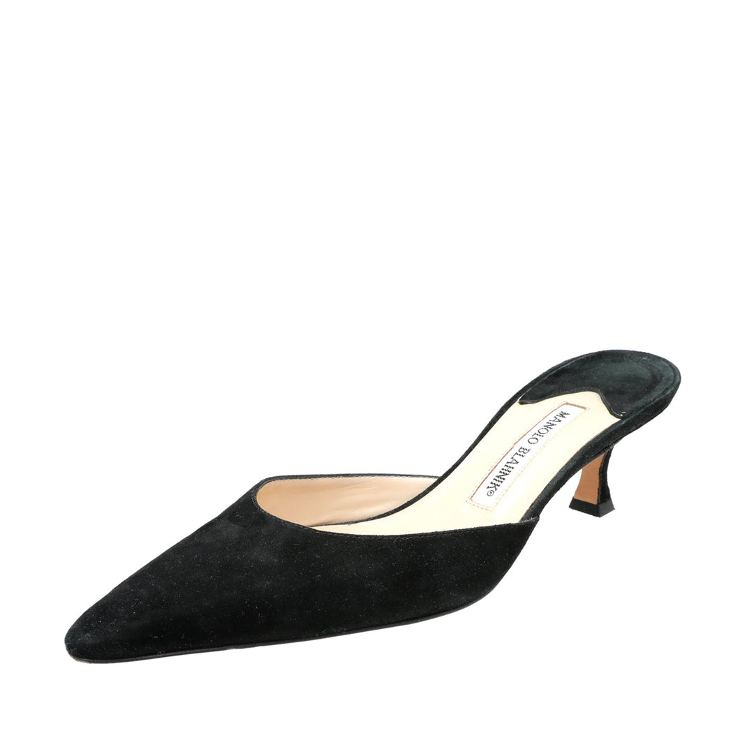 Manolo Blahnik Black Suede Carolyne Mules 38