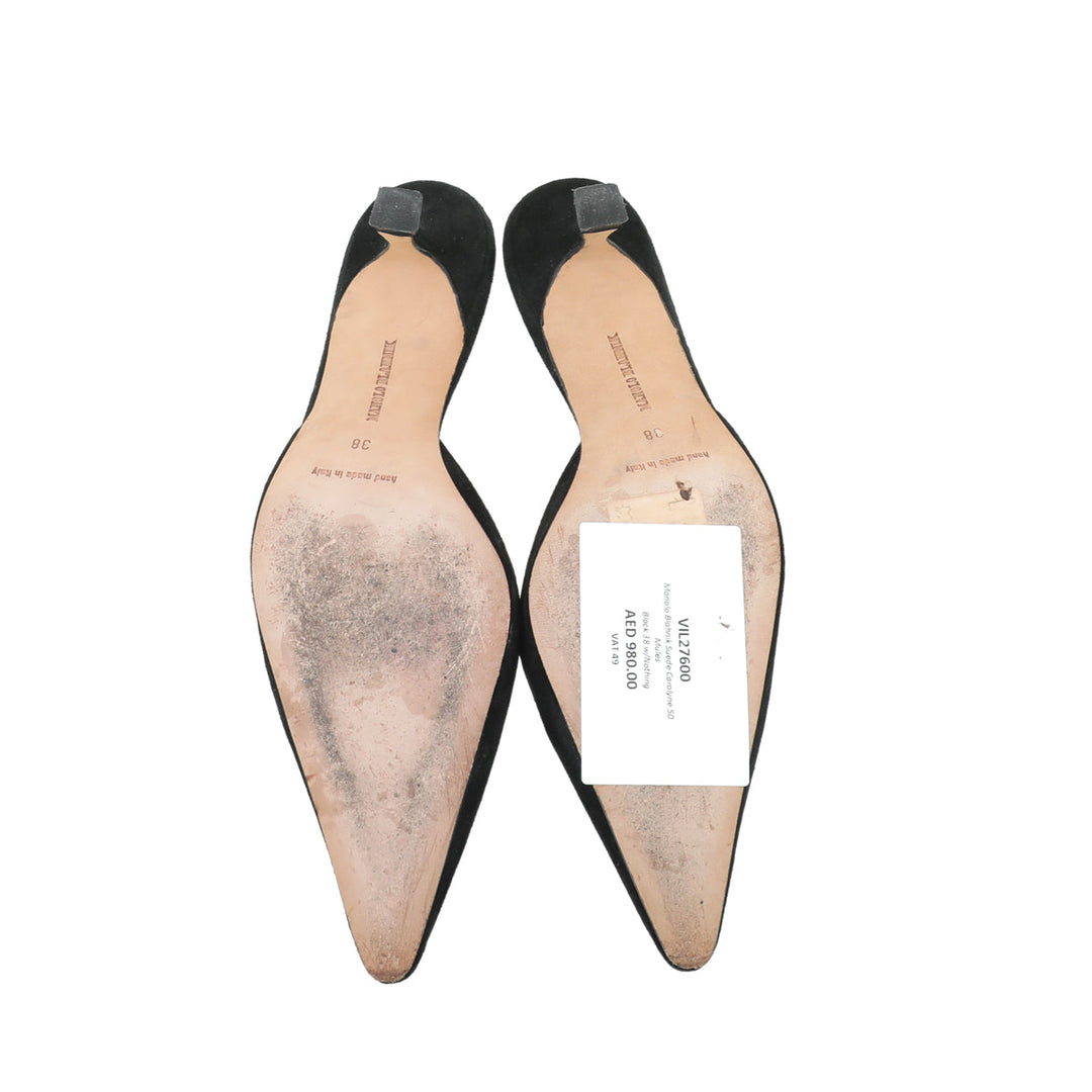 Manolo Blahnik Black Suede Carolyne Mules 38