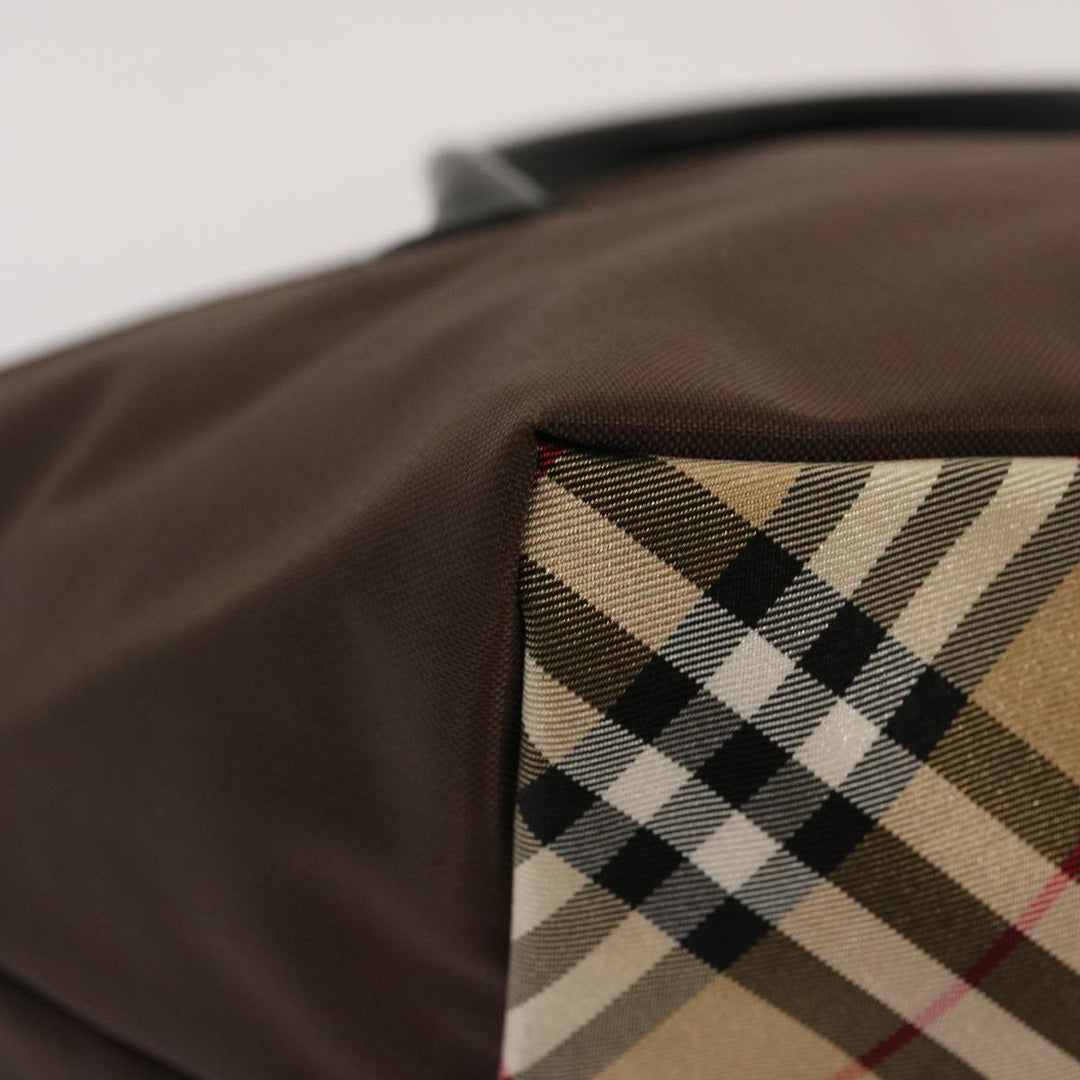 BurberrySs Nova Check Blue Label Tote Bag Nylon Brown Auth mr010