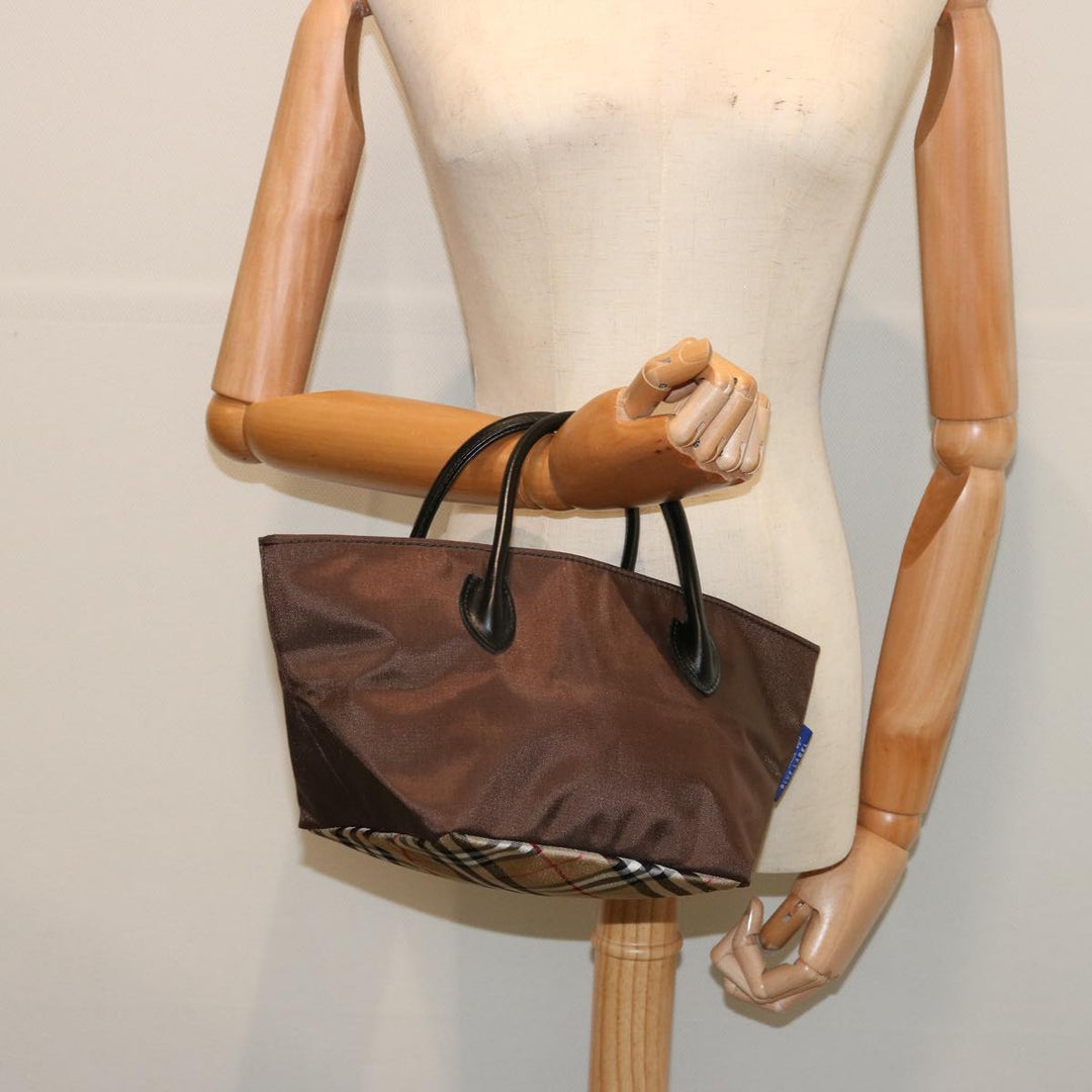 BurberrySs Nova Check Blue Label Tote Bag Nylon Brown Auth mr010