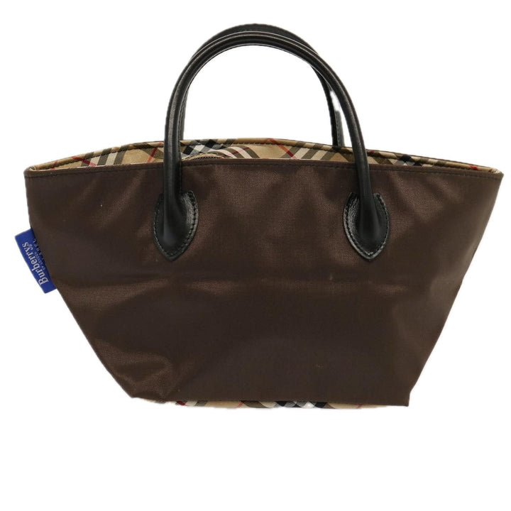 BurberrySs Nova Check Blue Label Tote Bag Nylon Brown Auth mr010