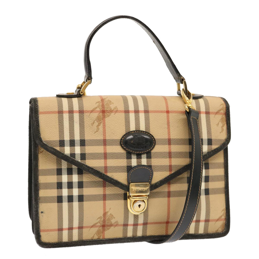 BurberrySs Nova Check Hand Bag PVC 2way Beige Auth mr100