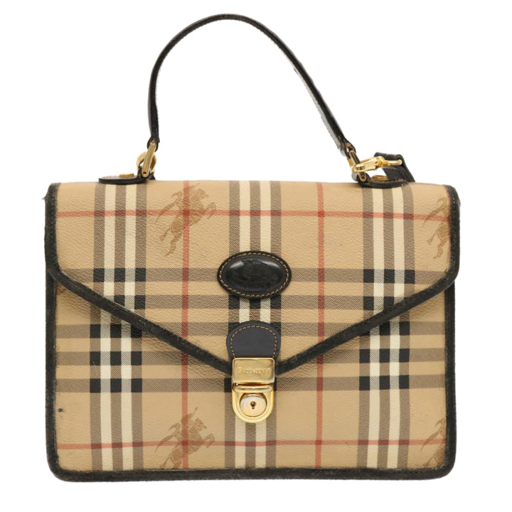 BurberrySs Nova Check Hand Bag PVC 2way Beige Auth mr100