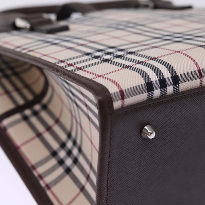 Burberry Nova Check Hand Bag Nylon Canvas Beige Auth mr245