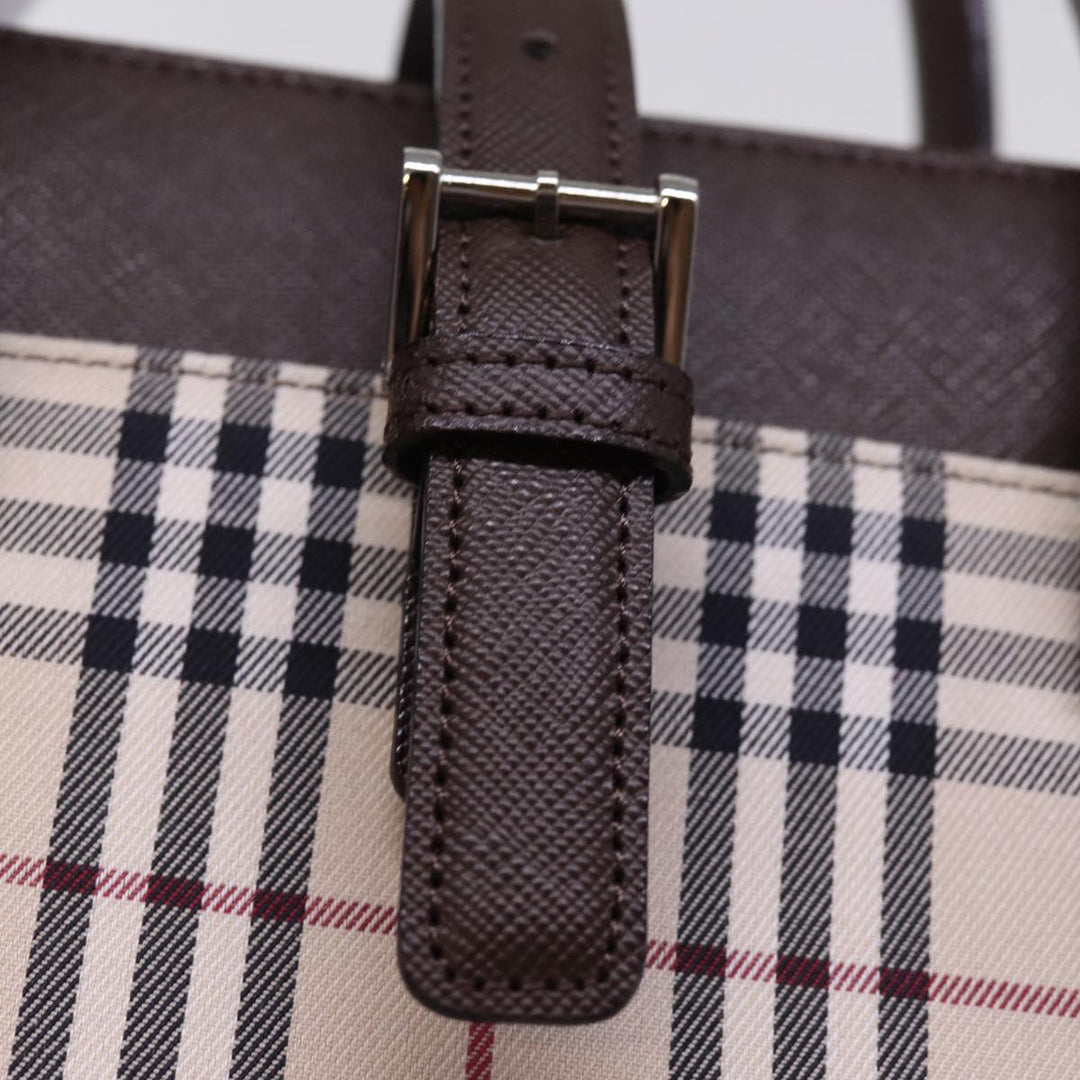 Burberry Nova Check Hand Bag Nylon Canvas Beige Auth mr245