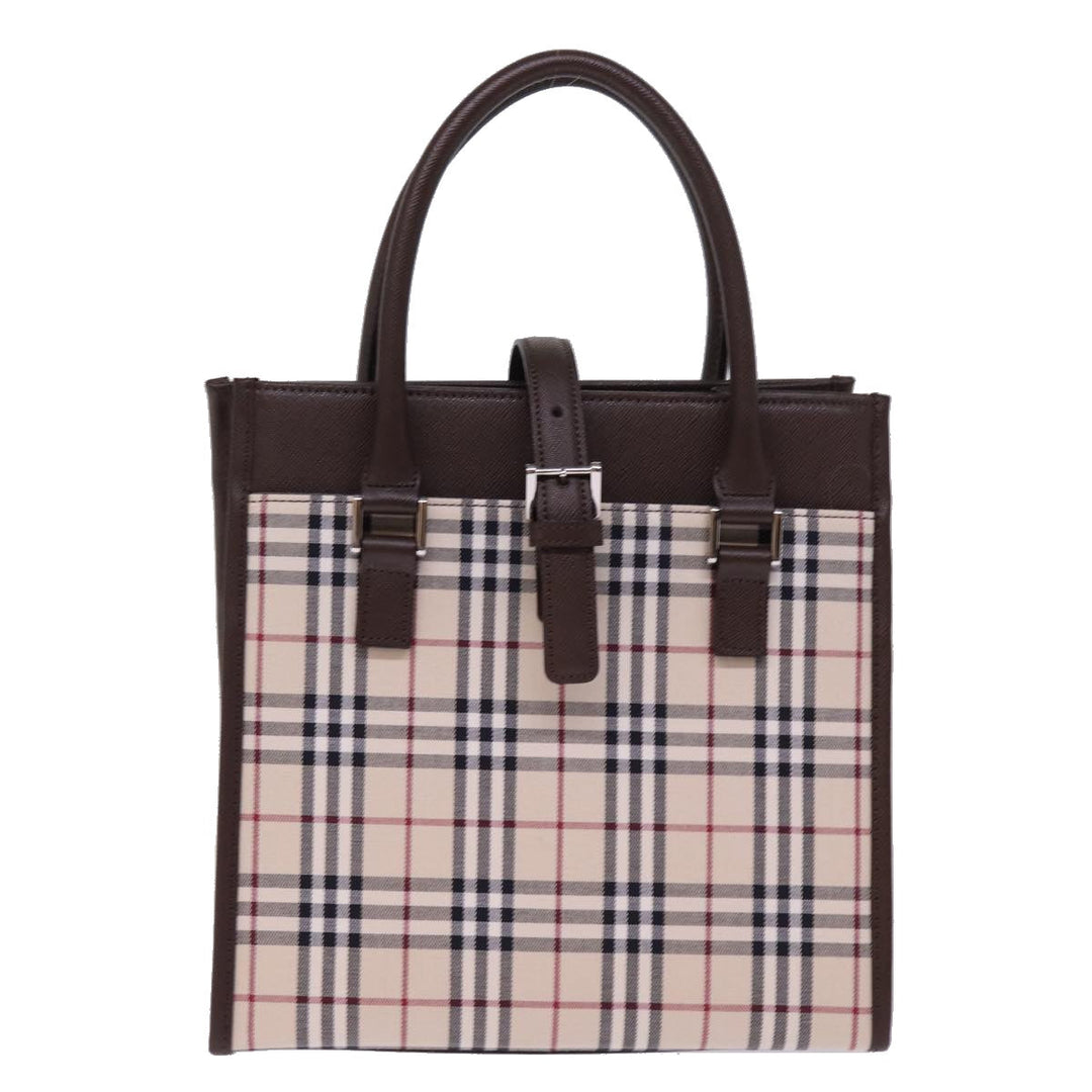 Burberry Nova Check Hand Bag Nylon Canvas Beige Auth mr245
