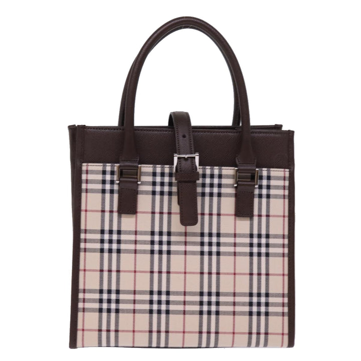 Burberry Nova Check Hand Bag Nylon Canvas Beige Auth mr245