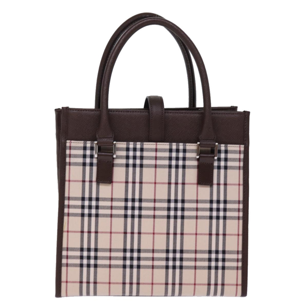 Burberry Nova Check Hand Bag Nylon Canvas Beige Auth mr245
