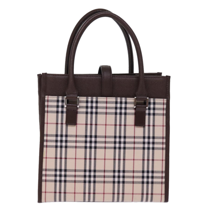 Burberry Nova Check Hand Bag Nylon Canvas Beige Auth mr245