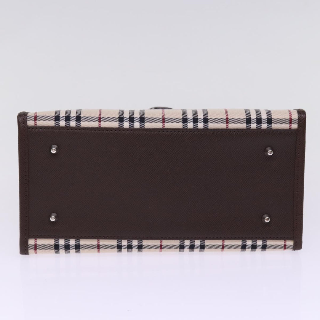 Burberry Nova Check Hand Bag Nylon Canvas Beige Auth mr245