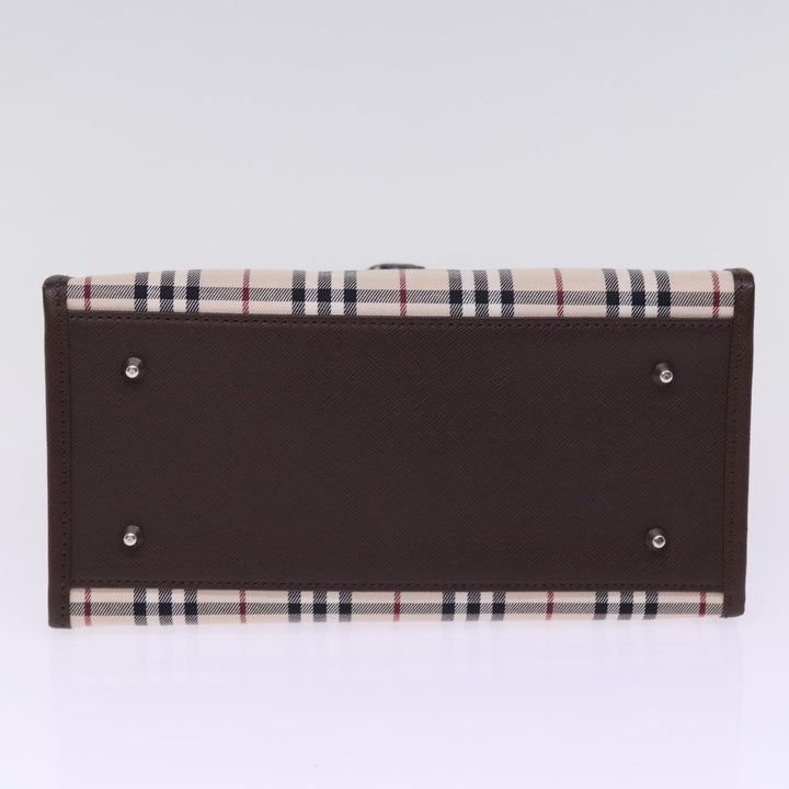 Burberry Nova Check Hand Bag Nylon Canvas Beige Auth mr245