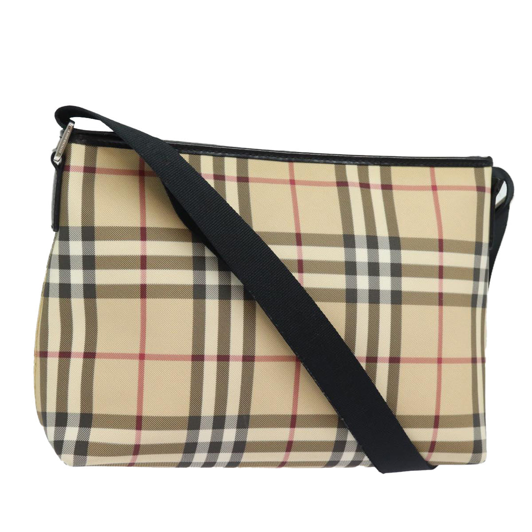 Burberry Nova Check Shoulder Bag PVC Leather Beige Auth mr252