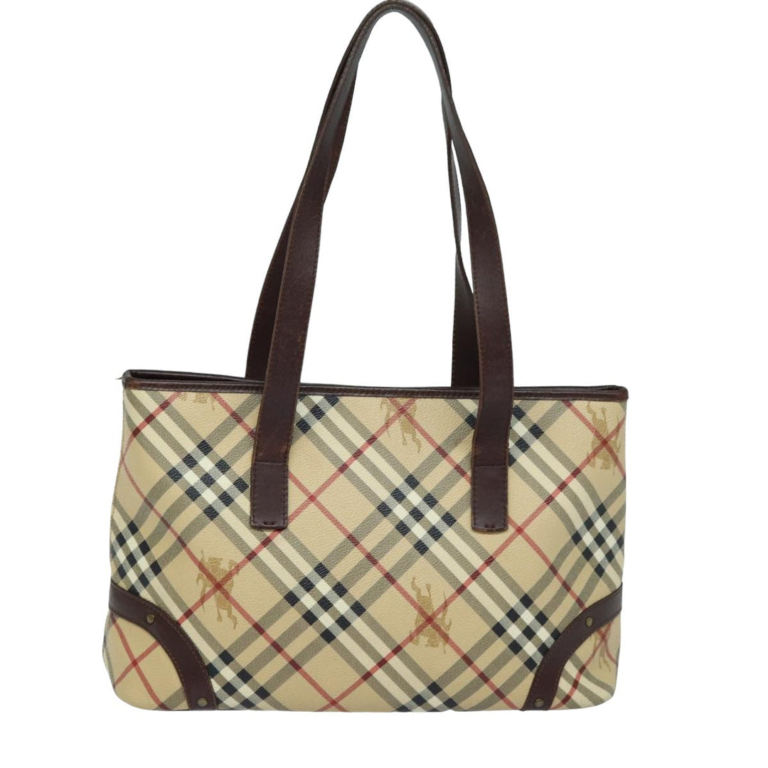 Burberry Nova Check Tote Bag PVC Leather Beige Auth mr261