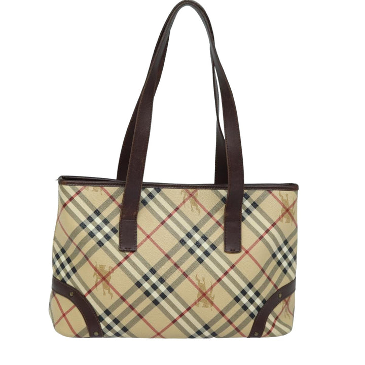 Burberry Nova Check Tote Bag PVC Leather Beige Auth mr261