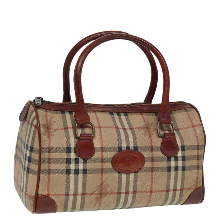 BurberrySs Nova Check Hand Bag PVC Leather Beige Auth mr276