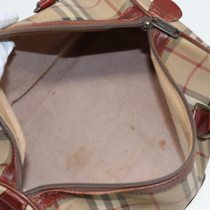 BurberrySs Nova Check Hand Bag PVC Leather Beige Auth mr276