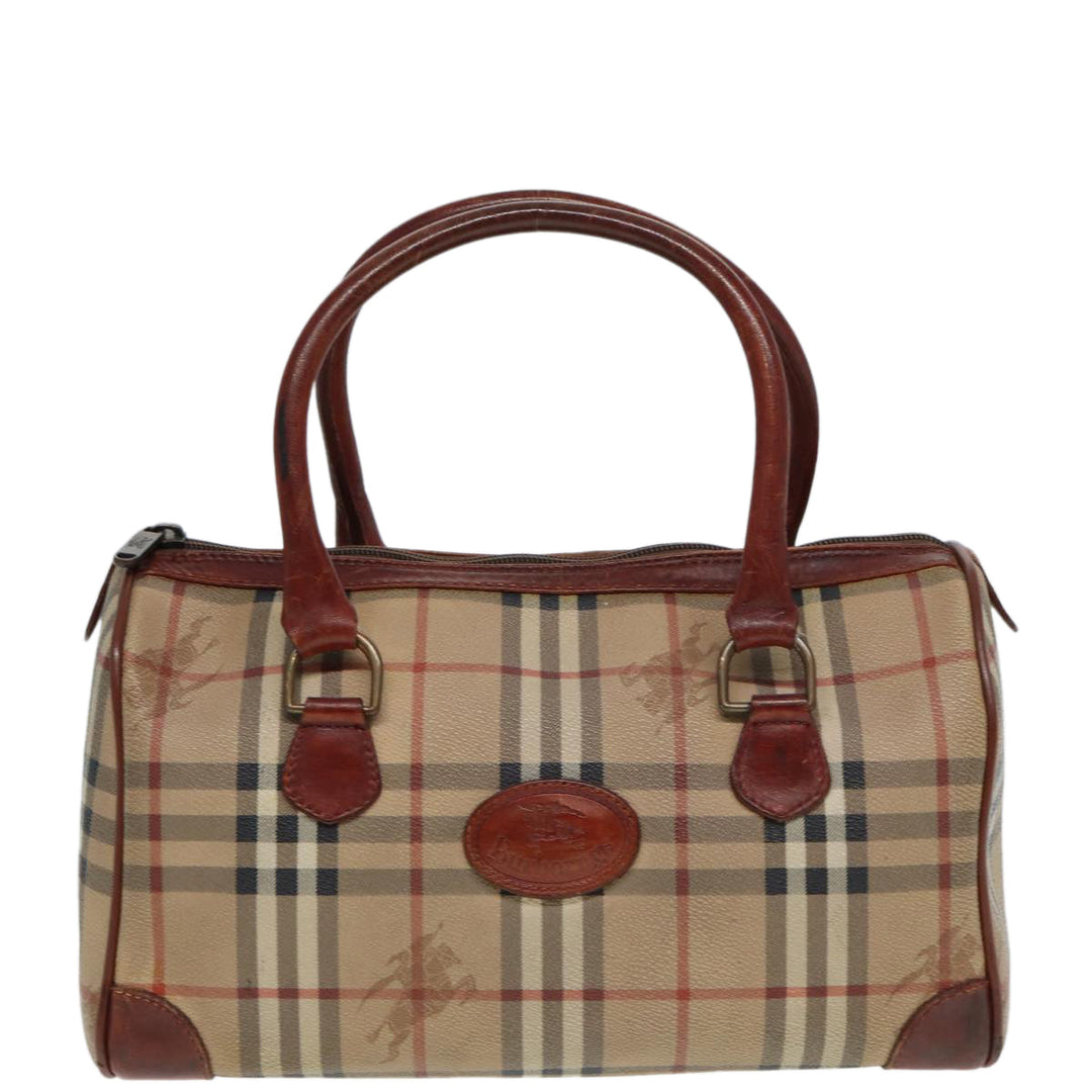 BurberrySs Nova Check Hand Bag PVC Leather Beige Auth mr276