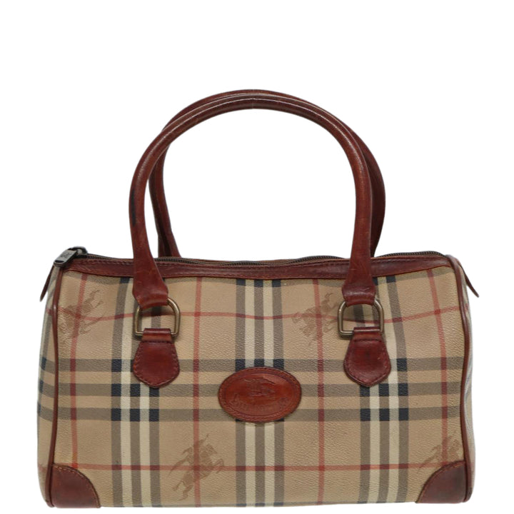 BurberrySs Nova Check Hand Bag PVC Leather Beige Auth mr276