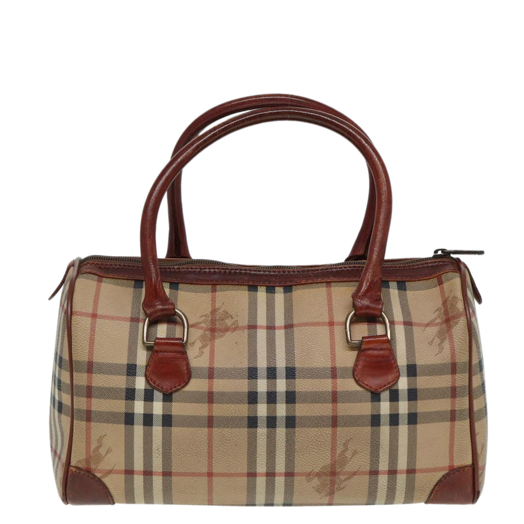 BurberrySs Nova Check Hand Bag PVC Leather Beige Auth mr276