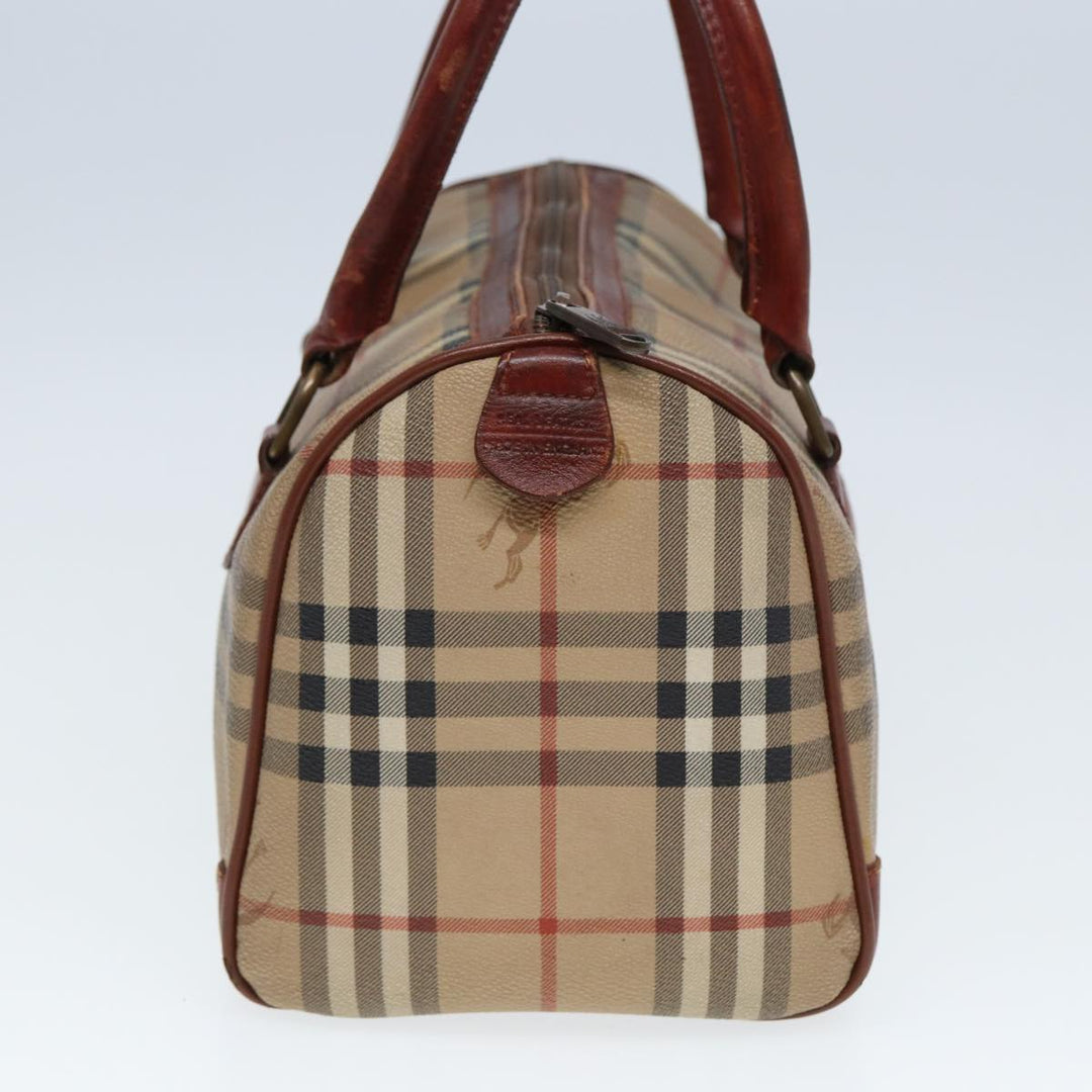 BurberrySs Nova Check Hand Bag PVC Leather Beige Auth mr276