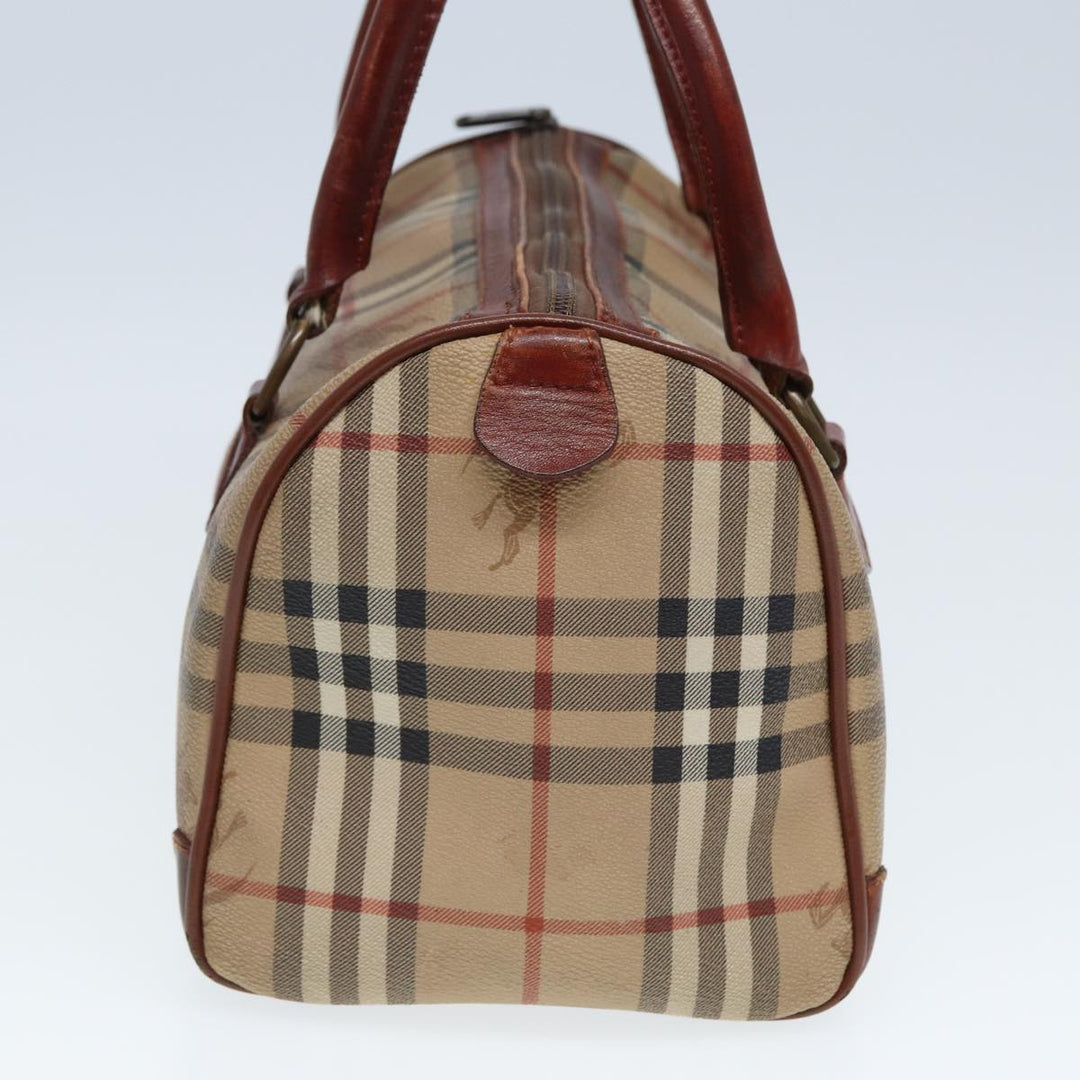BurberrySs Nova Check Hand Bag PVC Leather Beige Auth mr276