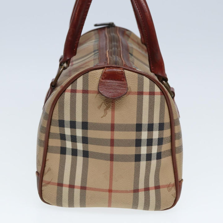 BurberrySs Nova Check Hand Bag PVC Leather Beige Auth mr276