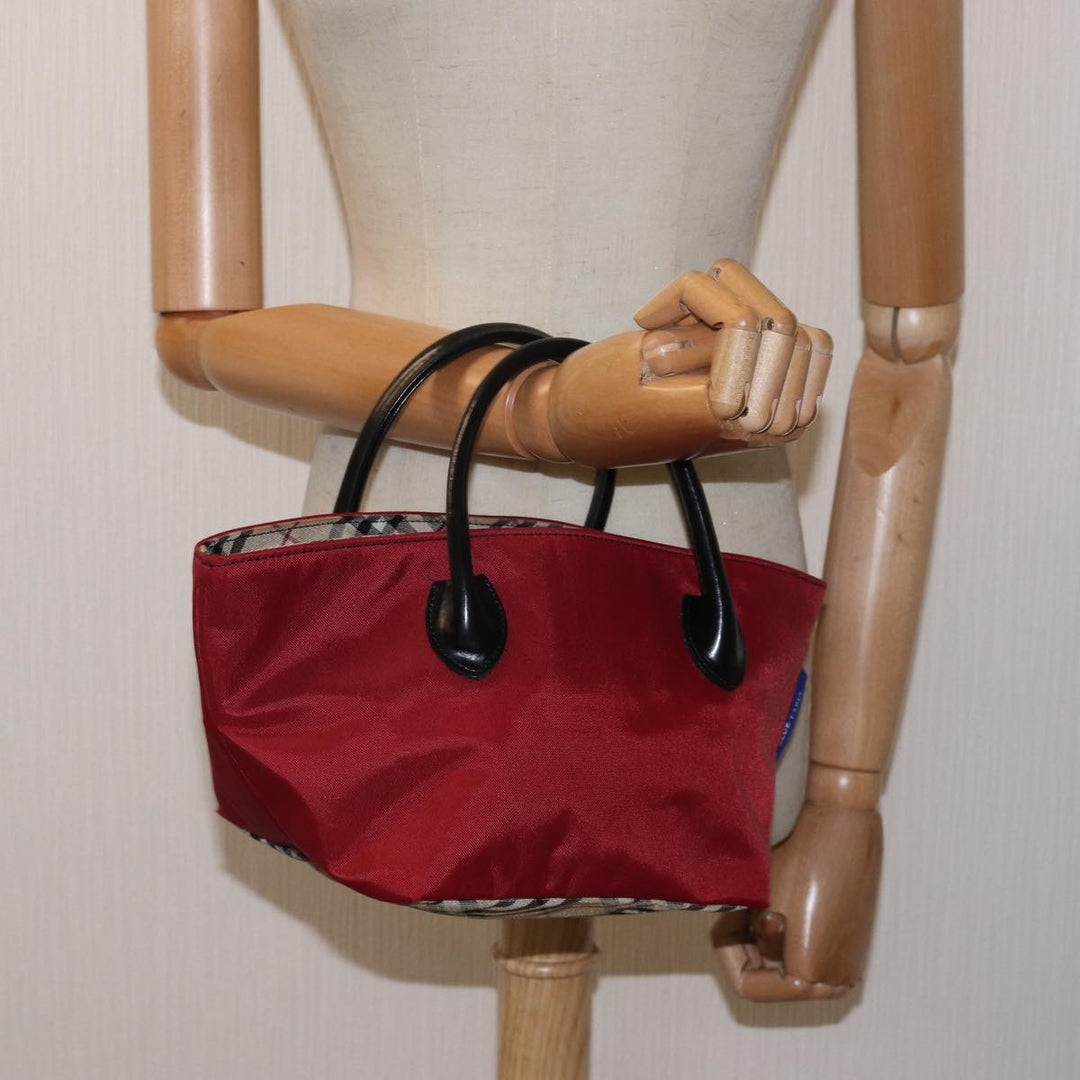Burberry Nova Check Blue Label Hand Bag Nylon Beige Red Auth mr331