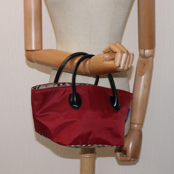 Burberry Nova Check Blue Label Hand Bag Nylon Beige Red Auth mr331