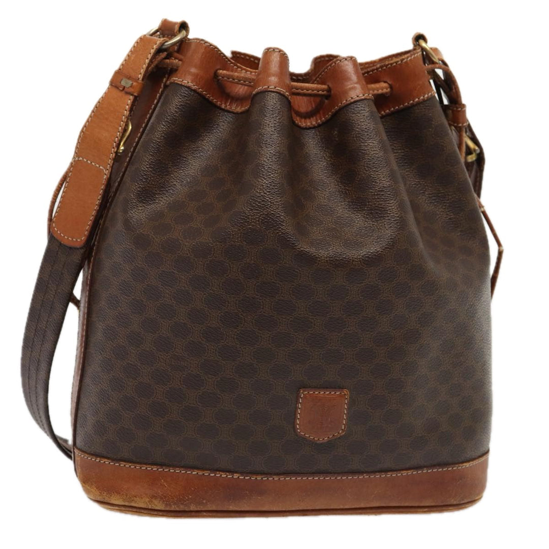 Celine Macadam Canvas Shoulder Bag PVC Leather Brown Auth mr339
