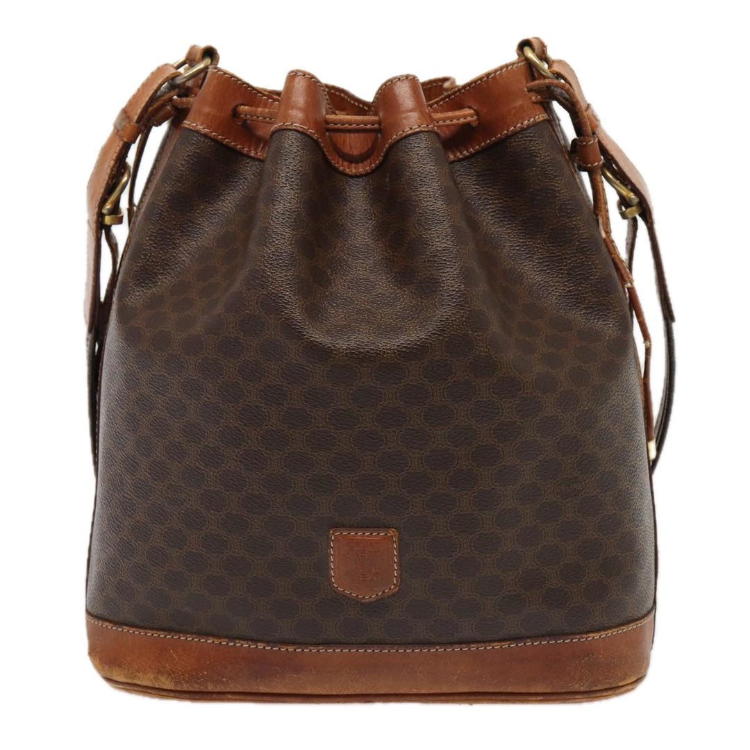 Celine Macadam Canvas Shoulder Bag PVC Leather Brown Auth mr339